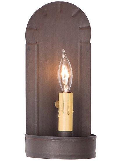 Crimped Tin Fireplace Sconce in Kettle Black Tin.